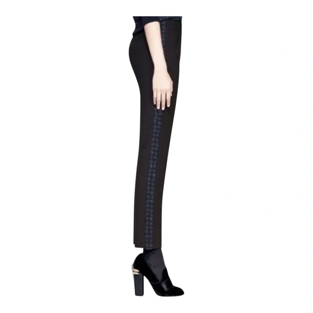 Tory Burch Tobie Wool Blend Pants With Blue Tweed Tuxedo Stripe Quiet Luxury